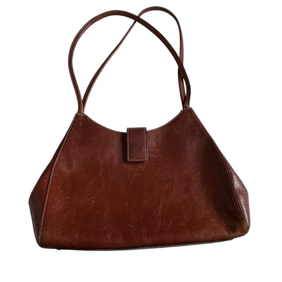 Fossil Handbags - Vintage Fossil Sedona II Italian Cognac/Brown Leather Scoop Purse w/ Feet